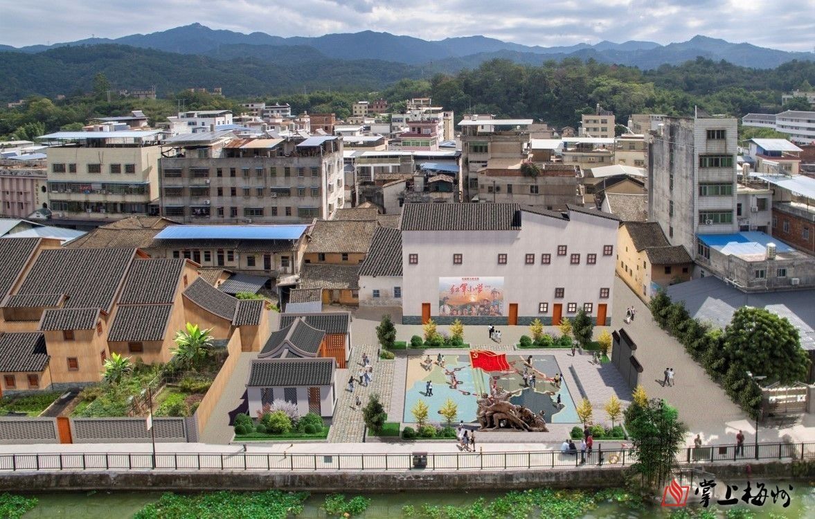 ↑位于梅江河圩鎮段碧道沿線的紅色休閑廣場效果圖。 （長沙鎮供圖）